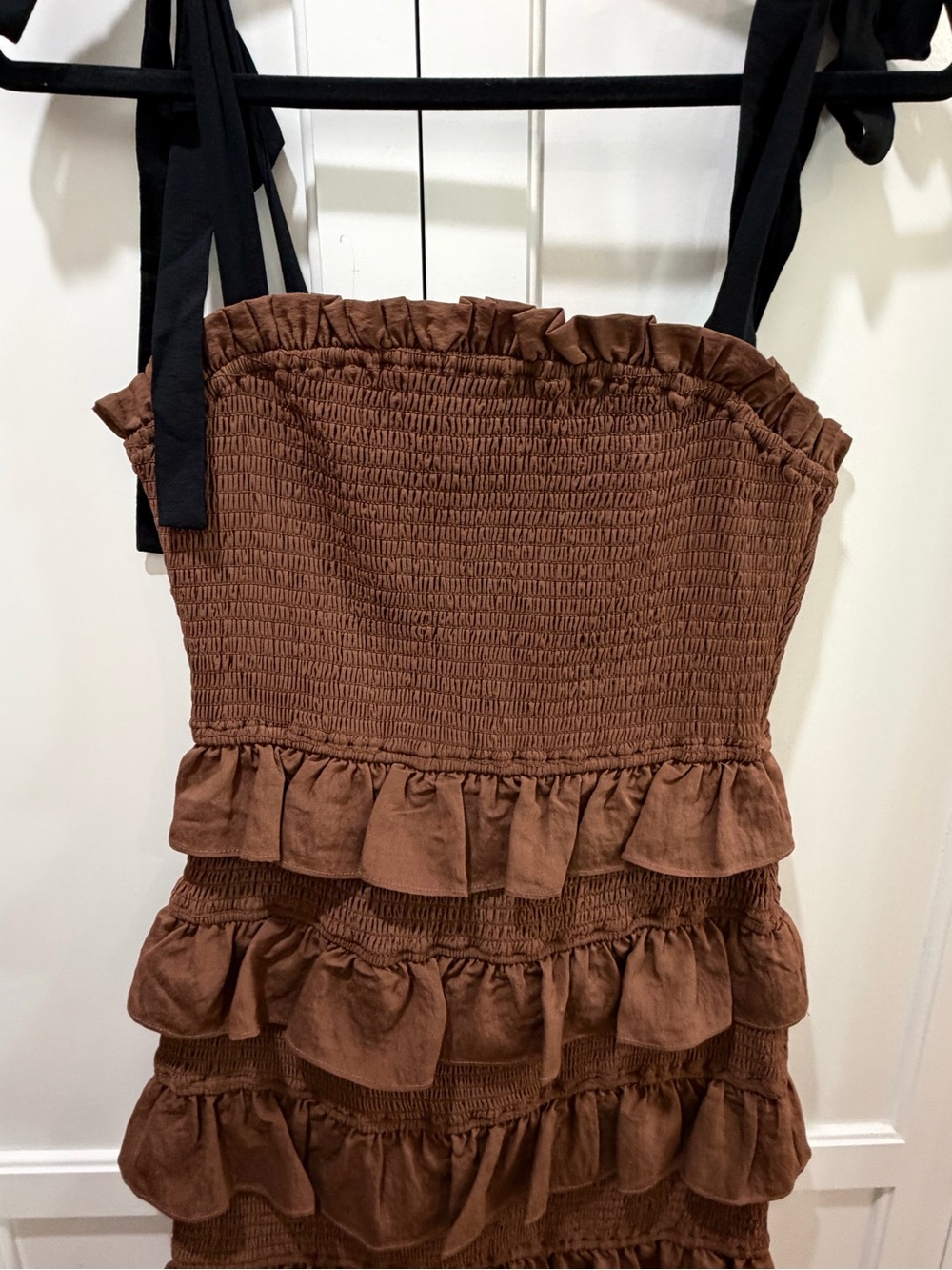 Endless Rose Chocolate Brown Ruffled Sundress with Tie Straps - Picture 3 of 11